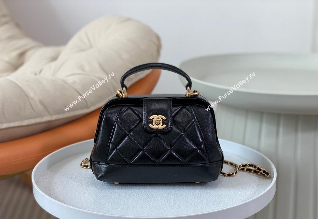 Chanel Shiny Lambskin Mini Bag with Top Handle Bag AS4958 Black 2024 (SM-240626103)