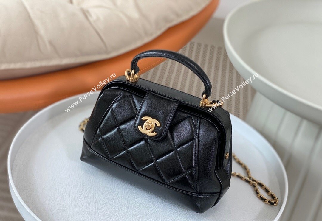 Chanel Shiny Lambskin Mini Bag with Top Handle Bag AS4958 Black 2024 (SM-240626103)