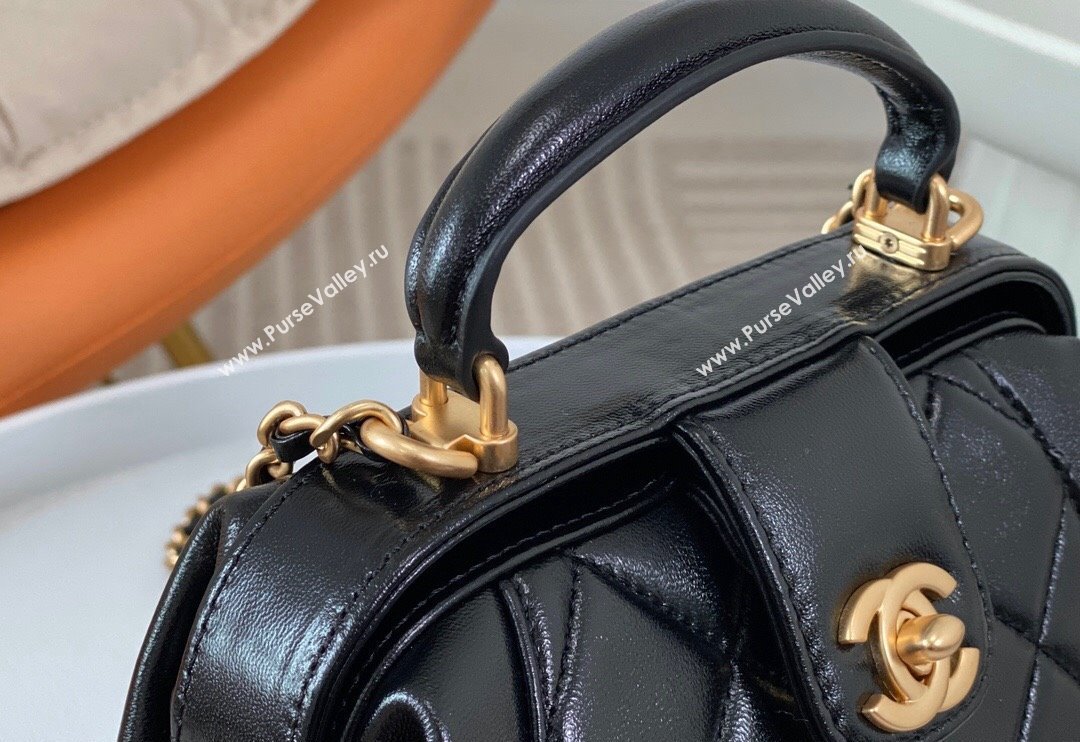 Chanel Shiny Lambskin Mini Bag with Top Handle Bag AS4958 Black 2024 (SM-240626103)