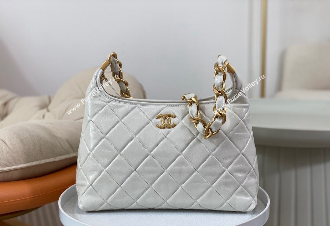 Chanel Shiny Lambskin Large Hobo bag AS4923 White 2024 (SM-240626104)