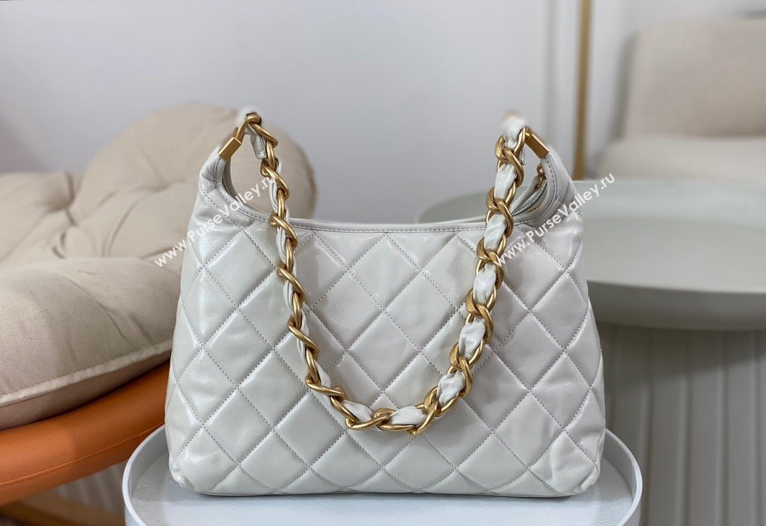 Chanel Shiny Lambskin Large Hobo bag AS4923 White 2024 (SM-240626104)