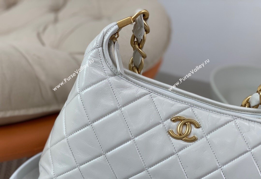 Chanel Shiny Lambskin Large Hobo bag AS4923 White 2024 (SM-240626104)