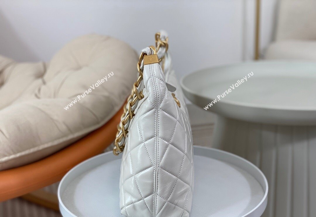 Chanel Shiny Lambskin Large Hobo bag AS4923 White 2024 (SM-240626104)