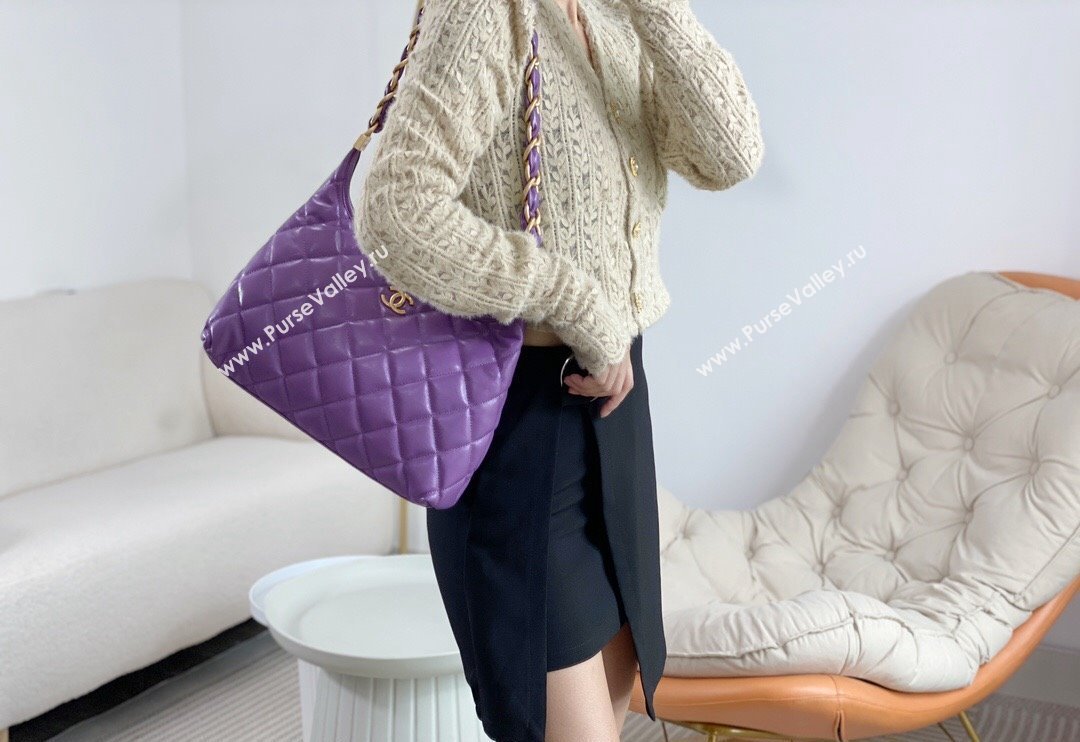 Chanel Shiny Lambskin Large Hobo bag AS4923 Purple 2024 (SM-240626106)