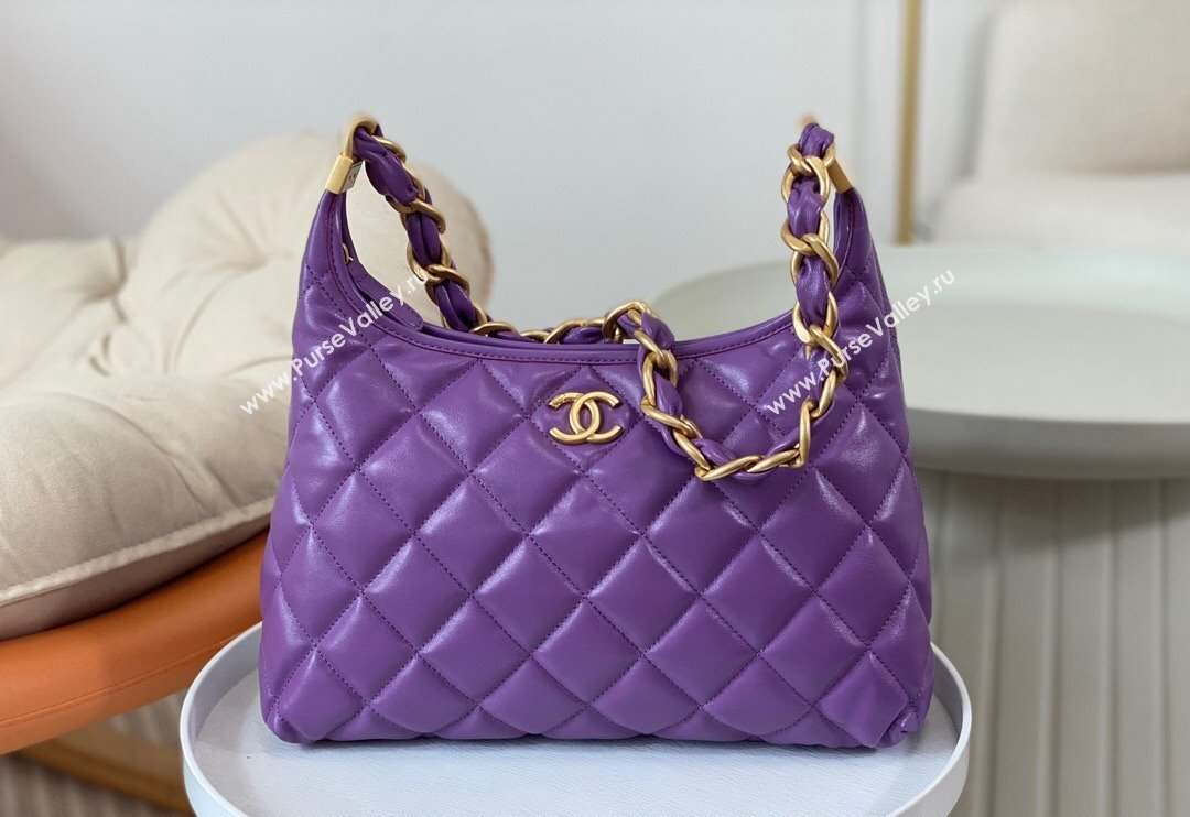 Chanel Shiny Lambskin Large Hobo bag AS4923 Purple 2024 (SM-240626106)