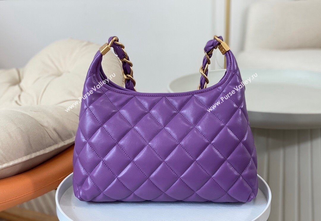 Chanel Shiny Lambskin Large Hobo bag AS4923 Purple 2024 (SM-240626106)