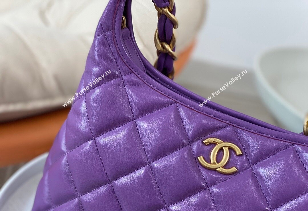 Chanel Shiny Lambskin Large Hobo bag AS4923 Purple 2024 (SM-240626106)