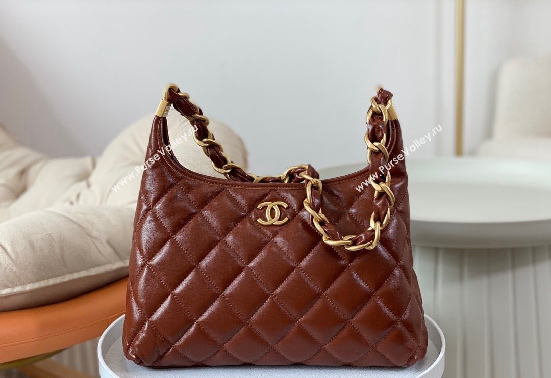 Chanel Shiny Lambskin Large Hobo bag AS4923 Brown 2024 (SM-240626107)