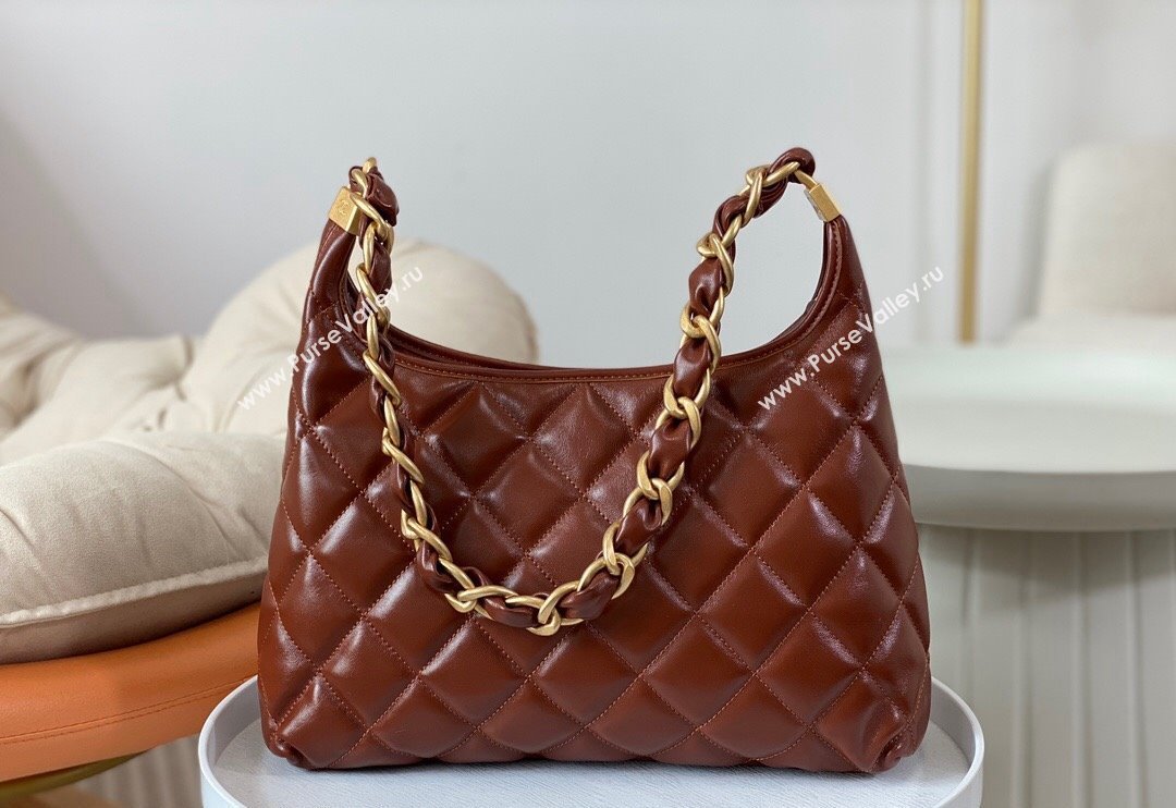 Chanel Shiny Lambskin Large Hobo bag AS4923 Brown 2024 (SM-240626107)