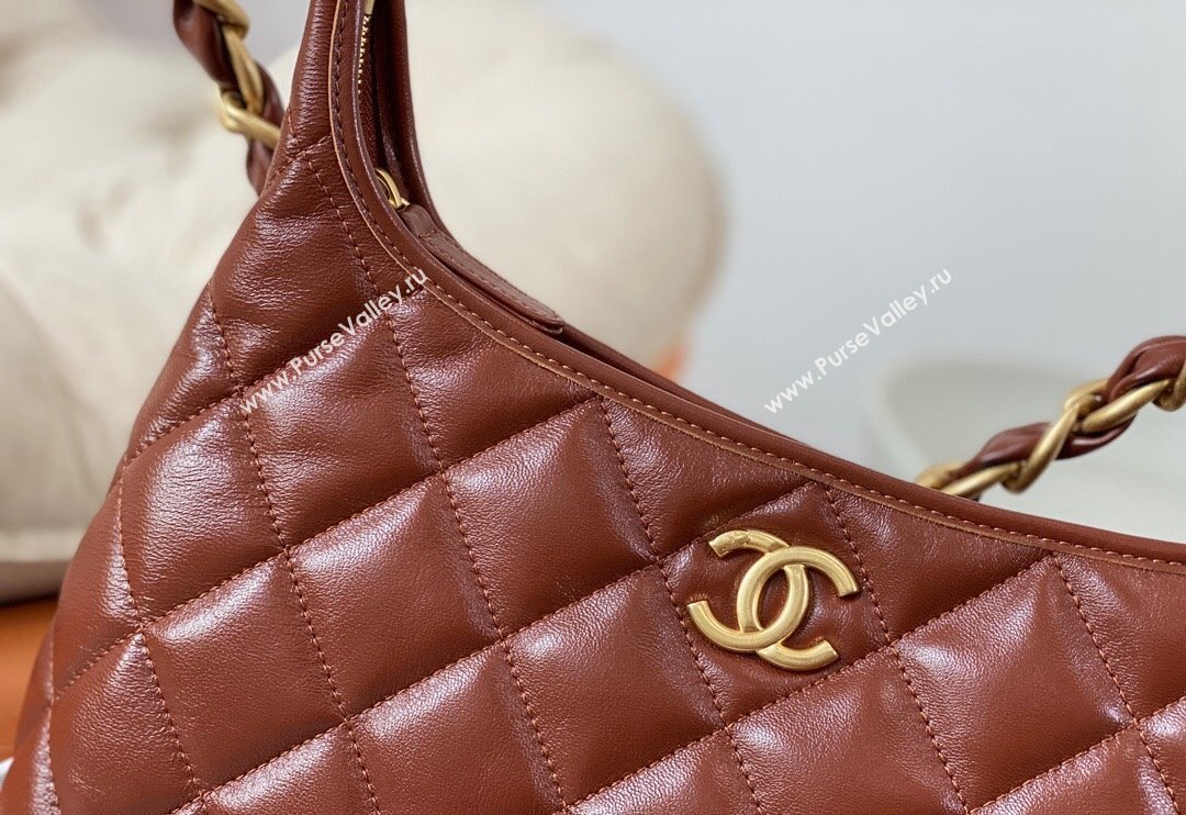 Chanel Shiny Lambskin Large Hobo bag AS4923 Brown 2024 (SM-240626107)