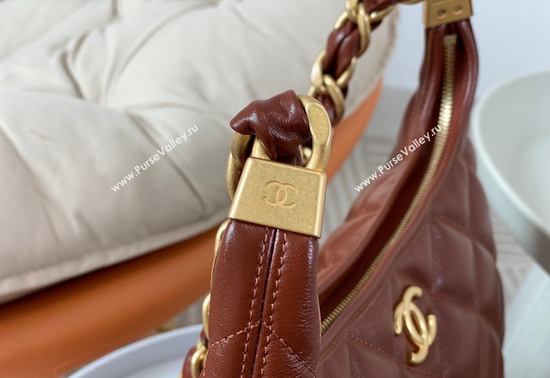 Chanel Shiny Lambskin Large Hobo bag AS4923 Brown 2024 (SM-240626107)