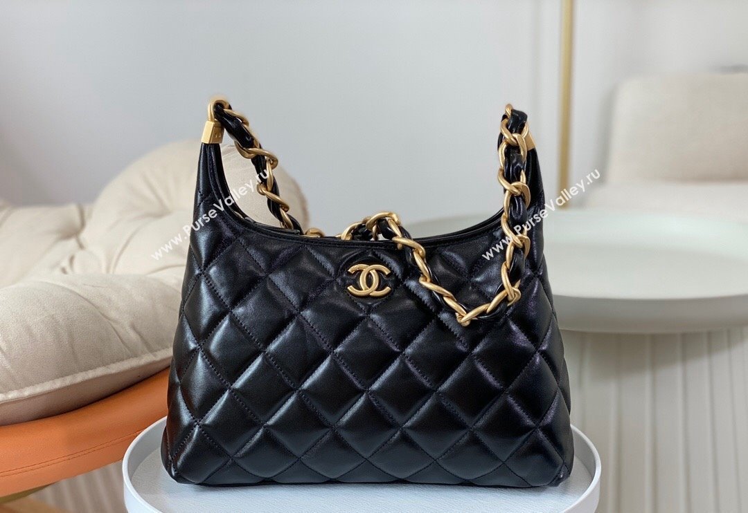 Chanel Shiny Lambskin Large Hobo bag AS4922 Black 2024 (SM-240626108)