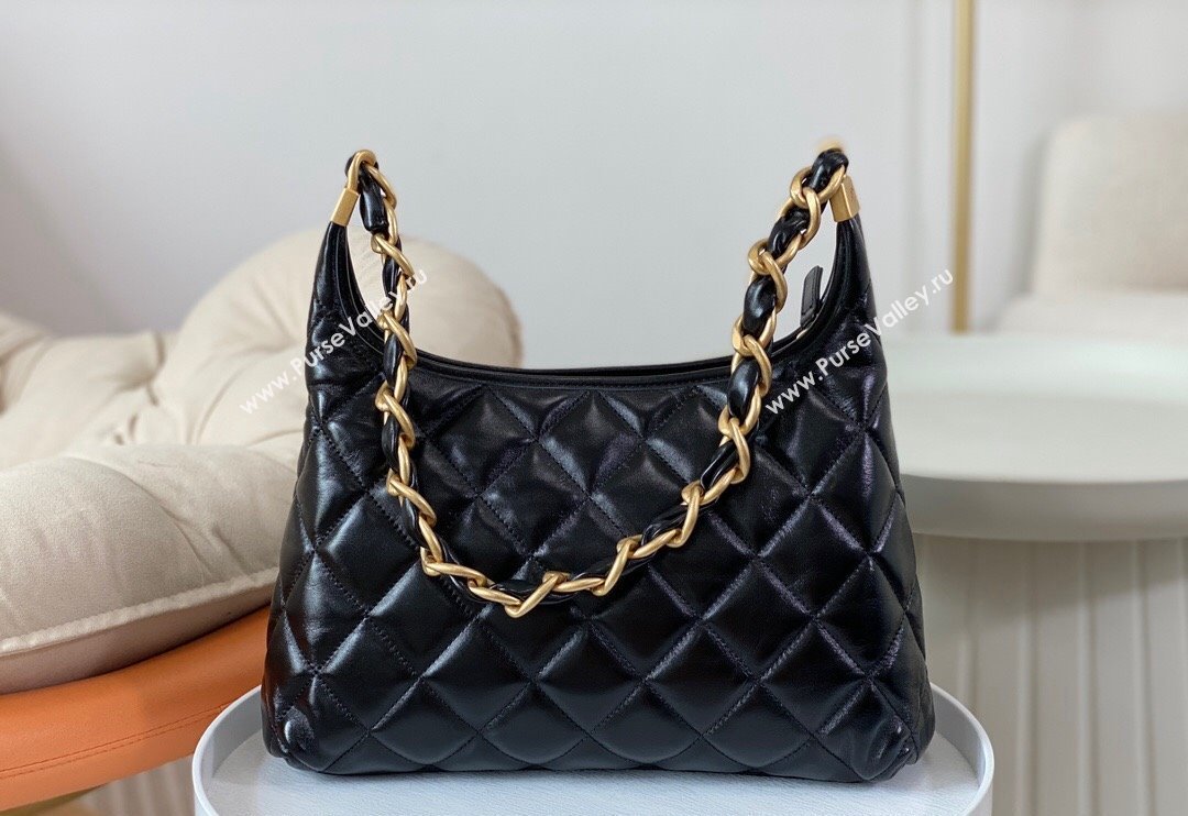 Chanel Shiny Lambskin Large Hobo bag AS4922 Black 2024 (SM-240626108)