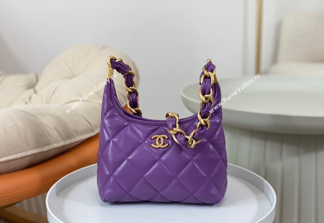 Chanel Shiny Lambskin Small Hobo bag AS4922 Purple 2024 (SM-240626110)