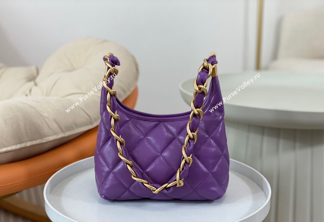 Chanel Shiny Lambskin Small Hobo bag AS4922 Purple 2024 (SM-240626110)