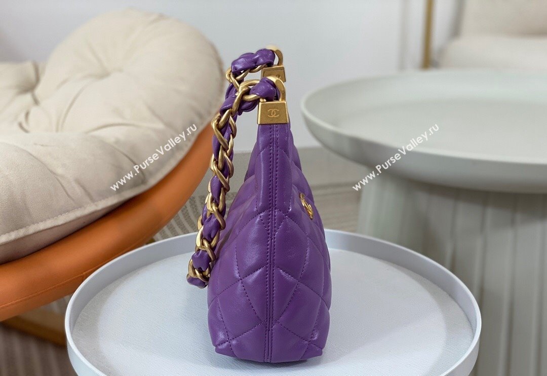 Chanel Shiny Lambskin Small Hobo bag AS4922 Purple 2024 (SM-240626110)