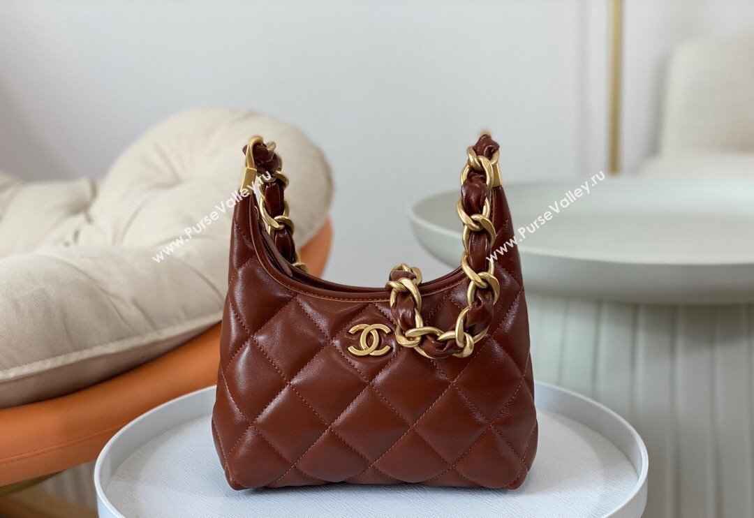 Chanel Shiny Lambskin Small Hobo bag AS4922 Brown 2024 (SM-240626111)