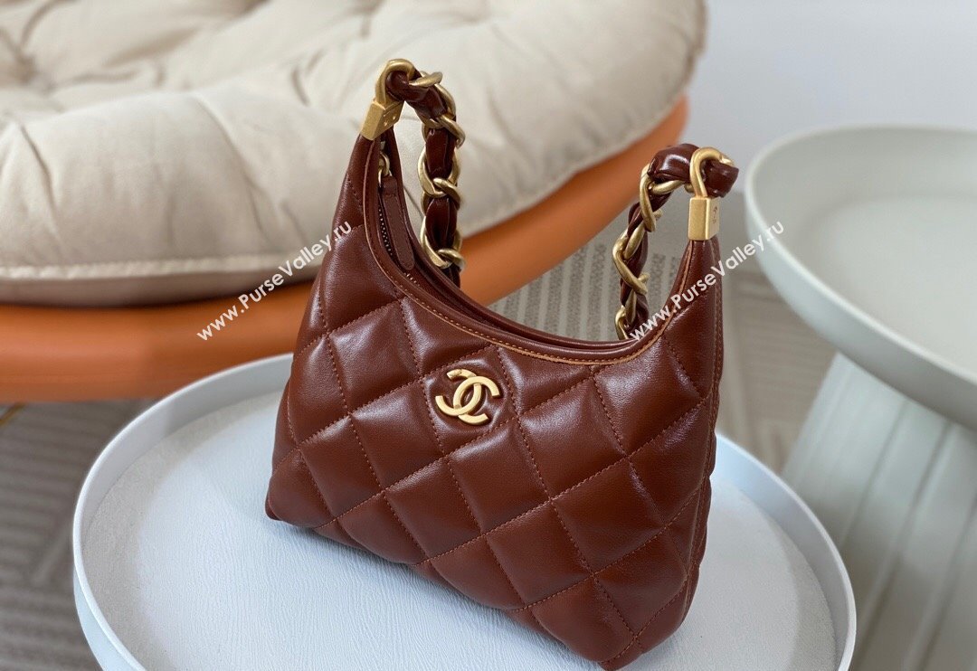 Chanel Shiny Lambskin Small Hobo bag AS4922 Brown 2024 (SM-240626111)