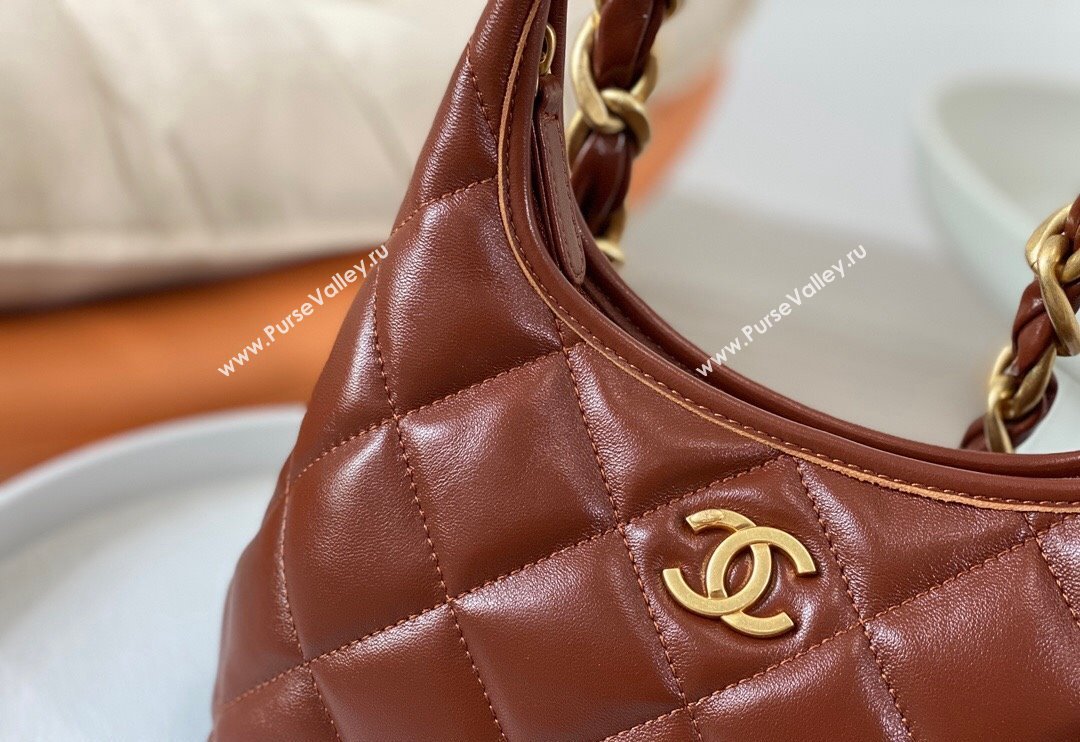 Chanel Shiny Lambskin Small Hobo bag AS4922 Brown 2024 (SM-240626111)