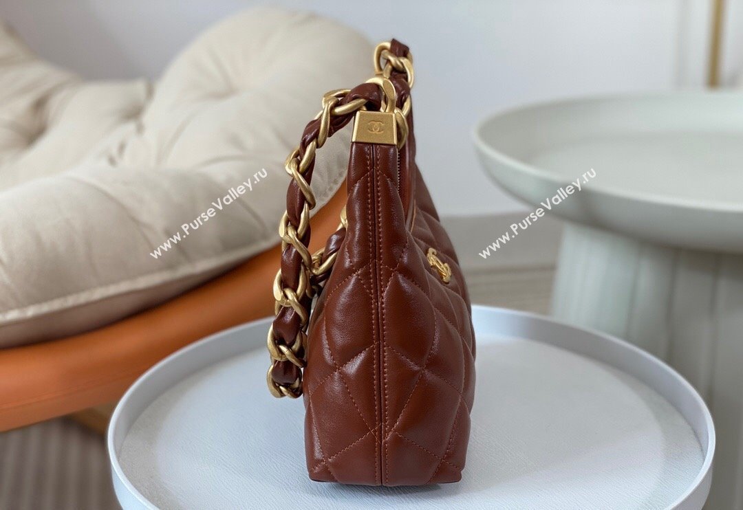 Chanel Shiny Lambskin Small Hobo bag AS4922 Brown 2024 (SM-240626111)