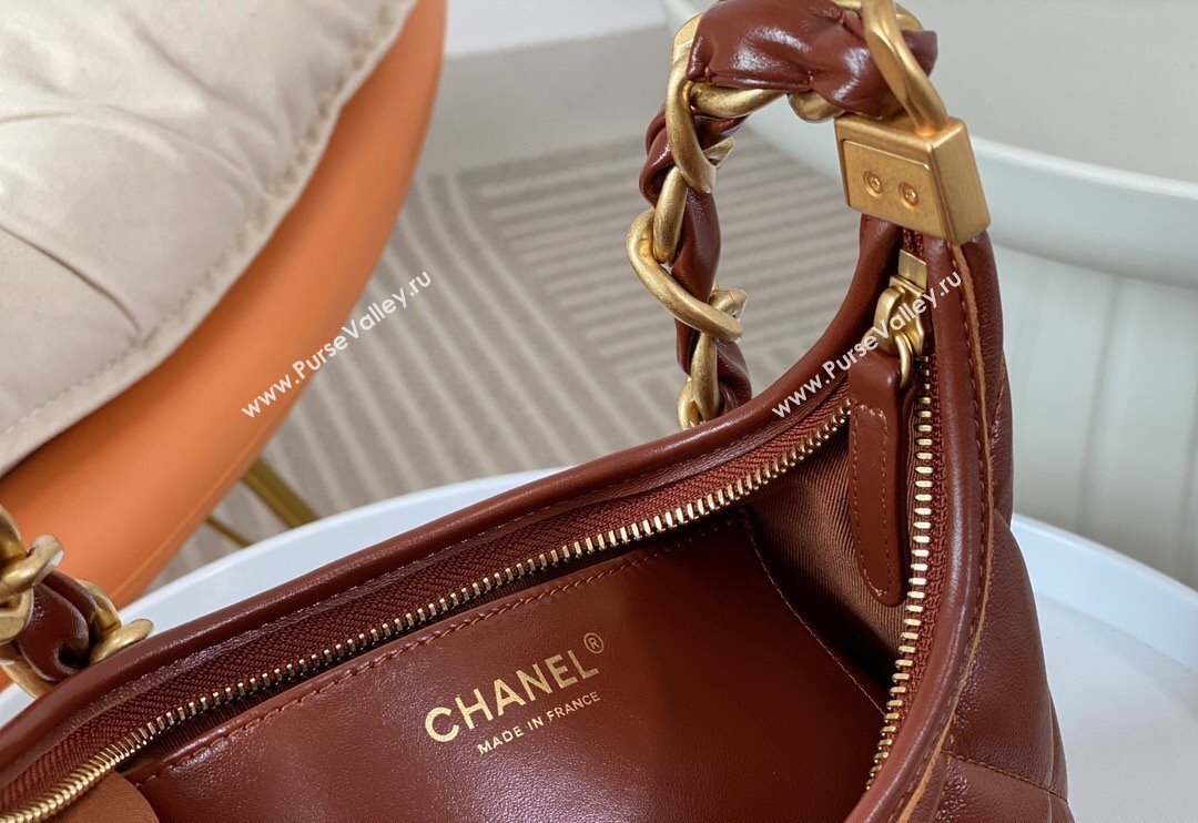 Chanel Shiny Lambskin Small Hobo bag AS4922 Brown 2024 (SM-240626111)