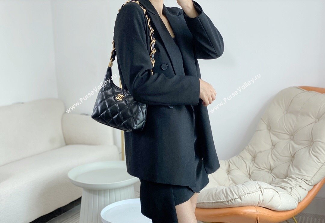 Chanel Shiny Lambskin Small Hobo bag AS4922 Black 2024 (SM-240626112)