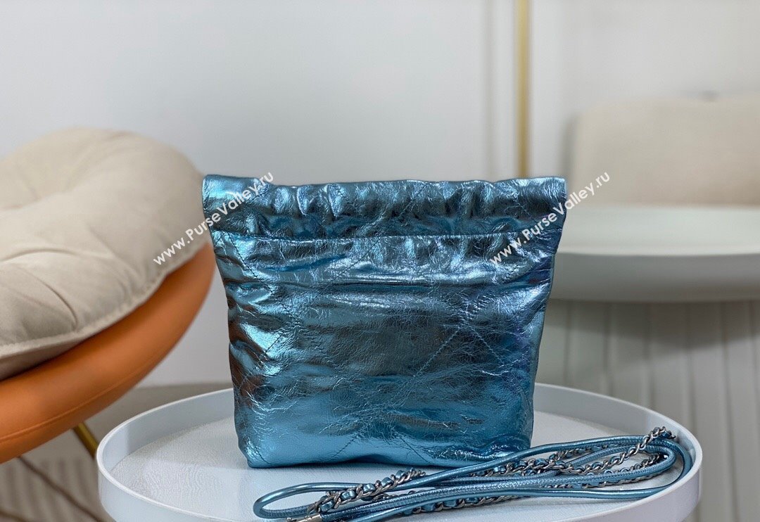 Chanel 22 Metallic Shiny Calfskin Mini Shopping Bag AS3980 Light Blue 2024 (SM-240626086)