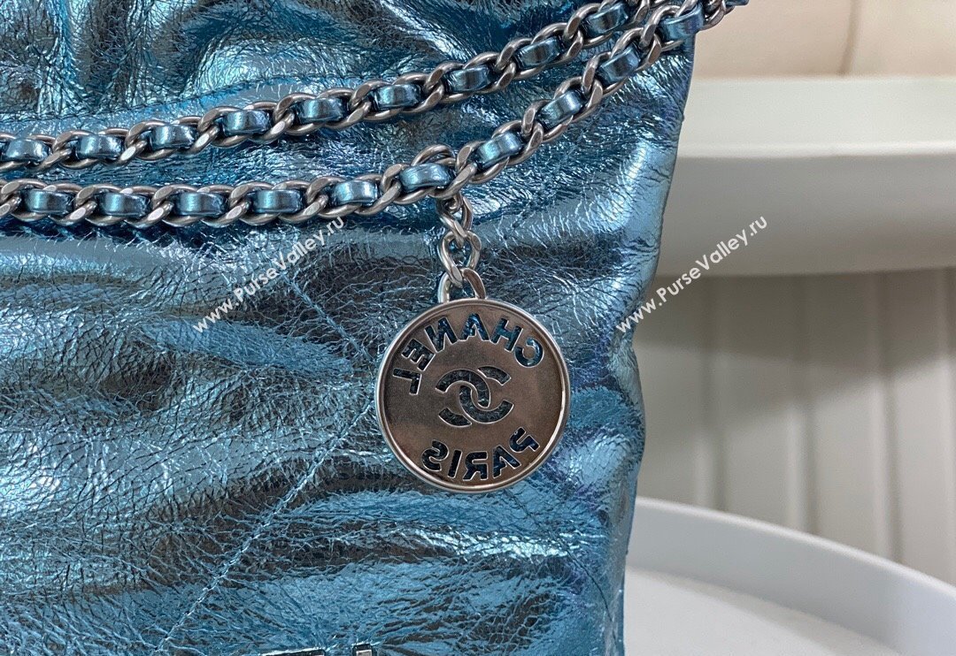 Chanel 22 Metallic Shiny Calfskin Mini Shopping Bag AS3980 Light Blue 2024 (SM-240626086)