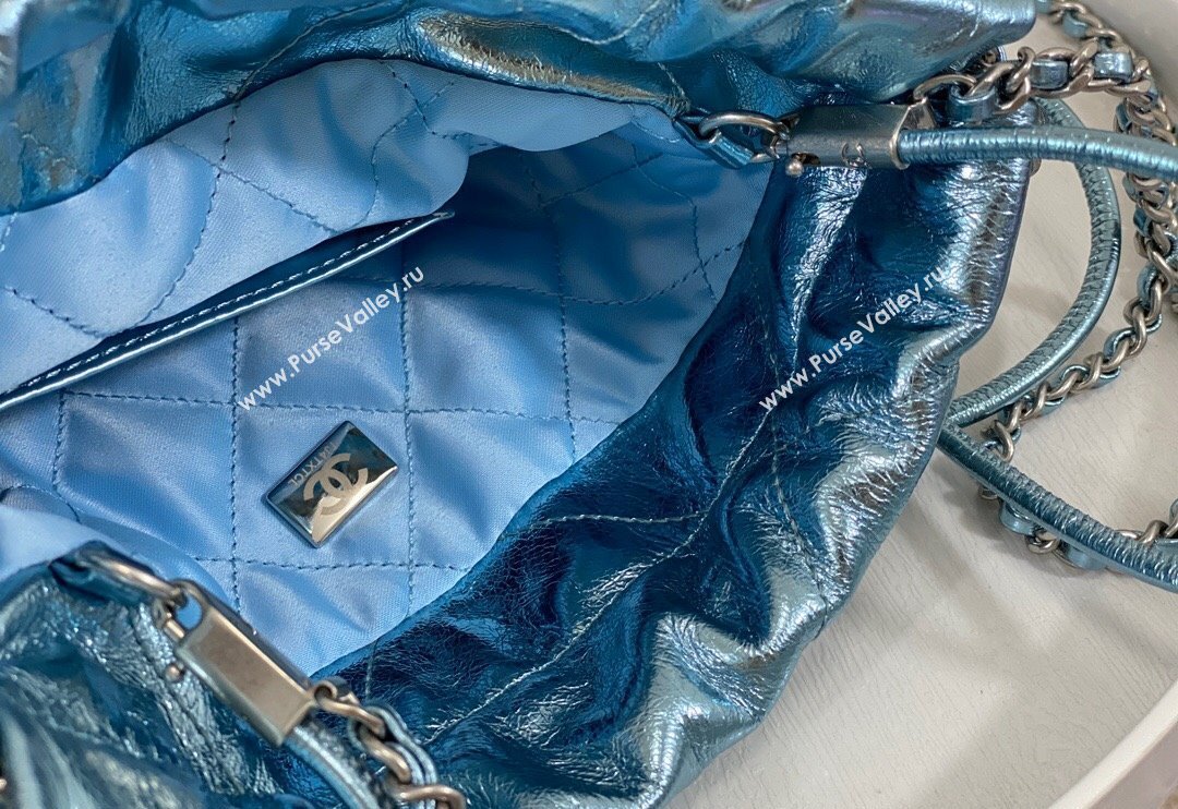 Chanel 22 Metallic Shiny Calfskin Mini Shopping Bag AS3980 Light Blue 2024 (SM-240626086)