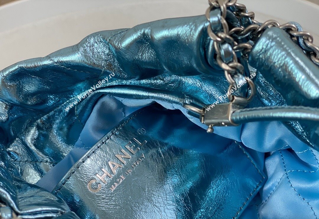 Chanel 22 Metallic Shiny Calfskin Mini Shopping Bag AS3980 Light Blue 2024 (SM-240626086)