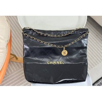 Chanel 22 Shiny Calfskin Patent Patchwork Shopping Bag AS3261 Black 2024 0626 (SM-240626065)