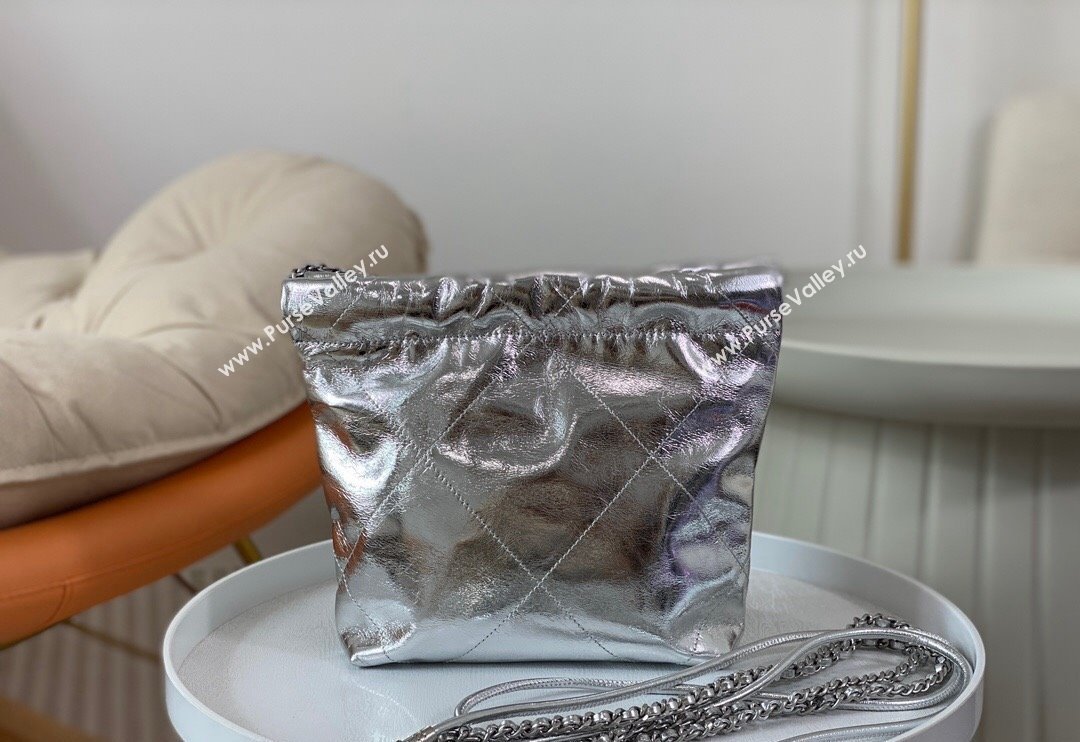 Chanel 22 Metallic Shiny Calfskin Mini Shopping Bag AS3980 Silver 2024 (SM-240626087)