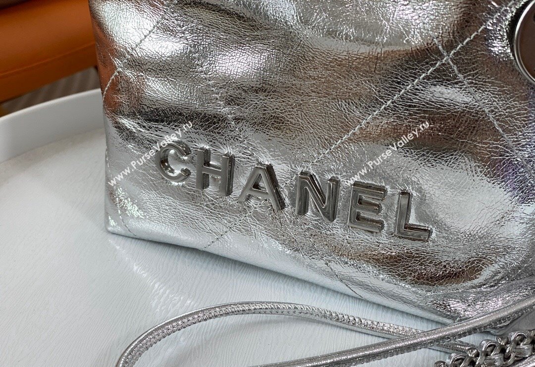 Chanel 22 Metallic Shiny Calfskin Mini Shopping Bag AS3980 Silver 2024 (SM-240626087)