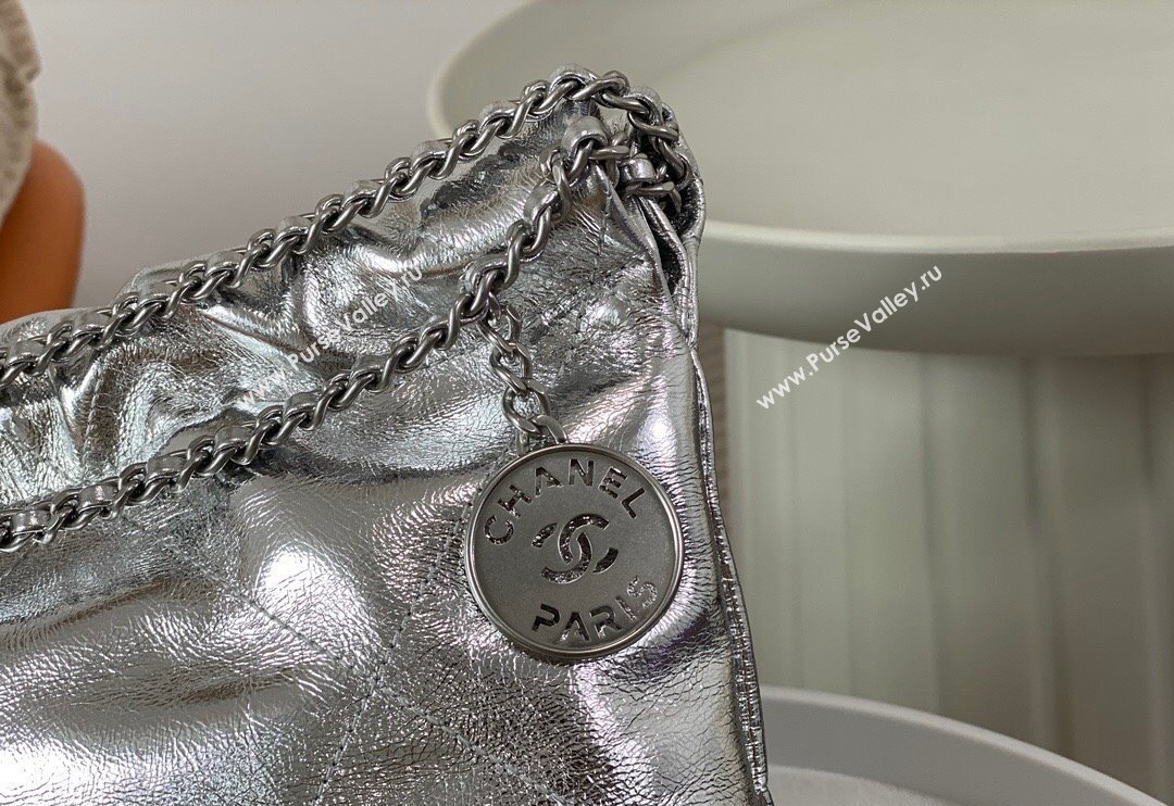 Chanel 22 Metallic Shiny Calfskin Mini Shopping Bag AS3980 Silver 2024 (SM-240626087)