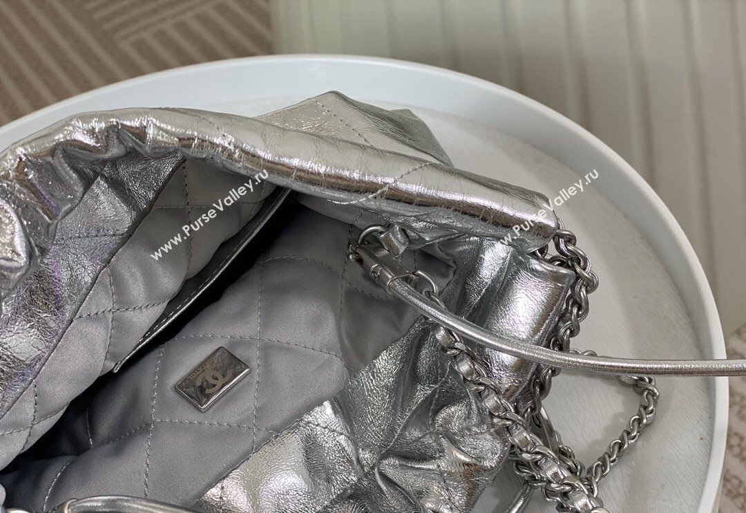 Chanel 22 Metallic Shiny Calfskin Mini Shopping Bag AS3980 Silver 2024 (SM-240626087)