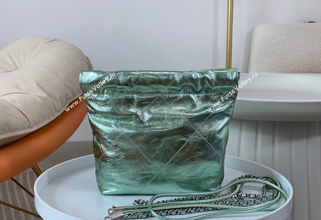 Chanel 22 Metallic Shiny Calfskin Mini Shopping Bag AS3980 Light Green 2024 (SM-240626088)