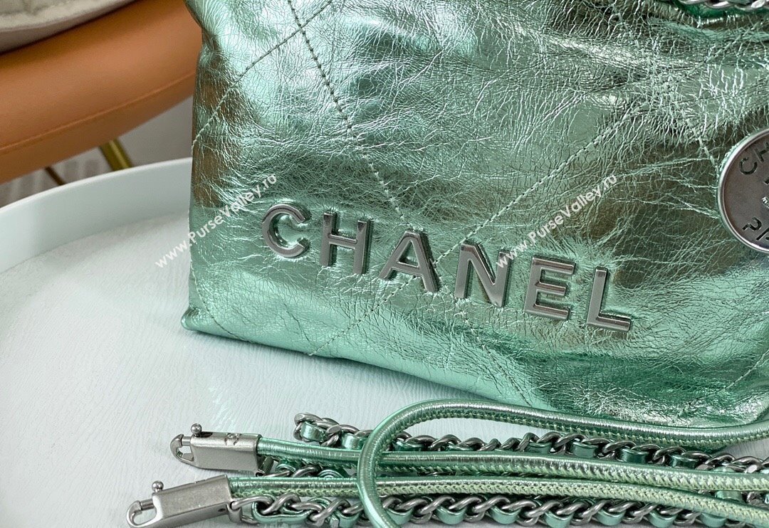 Chanel 22 Metallic Shiny Calfskin Mini Shopping Bag AS3980 Light Green 2024 (SM-240626088)