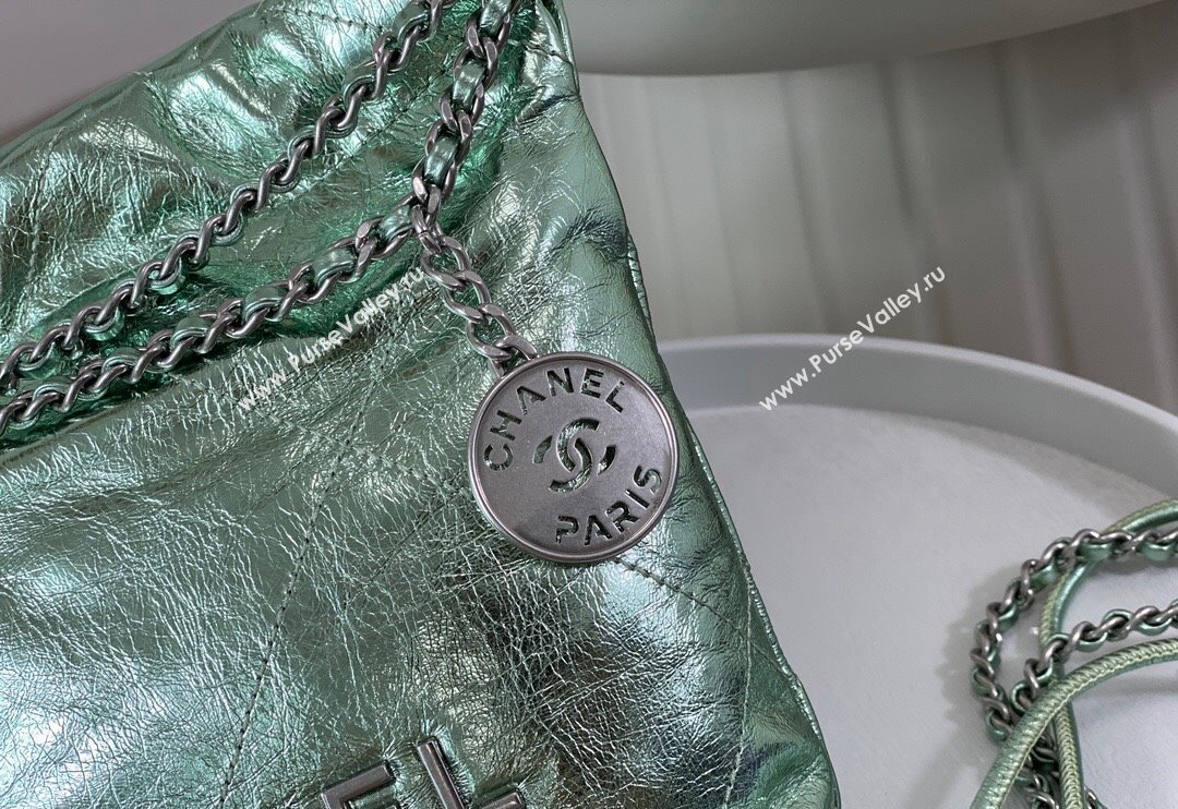 Chanel 22 Metallic Shiny Calfskin Mini Shopping Bag AS3980 Light Green 2024 (SM-240626088)