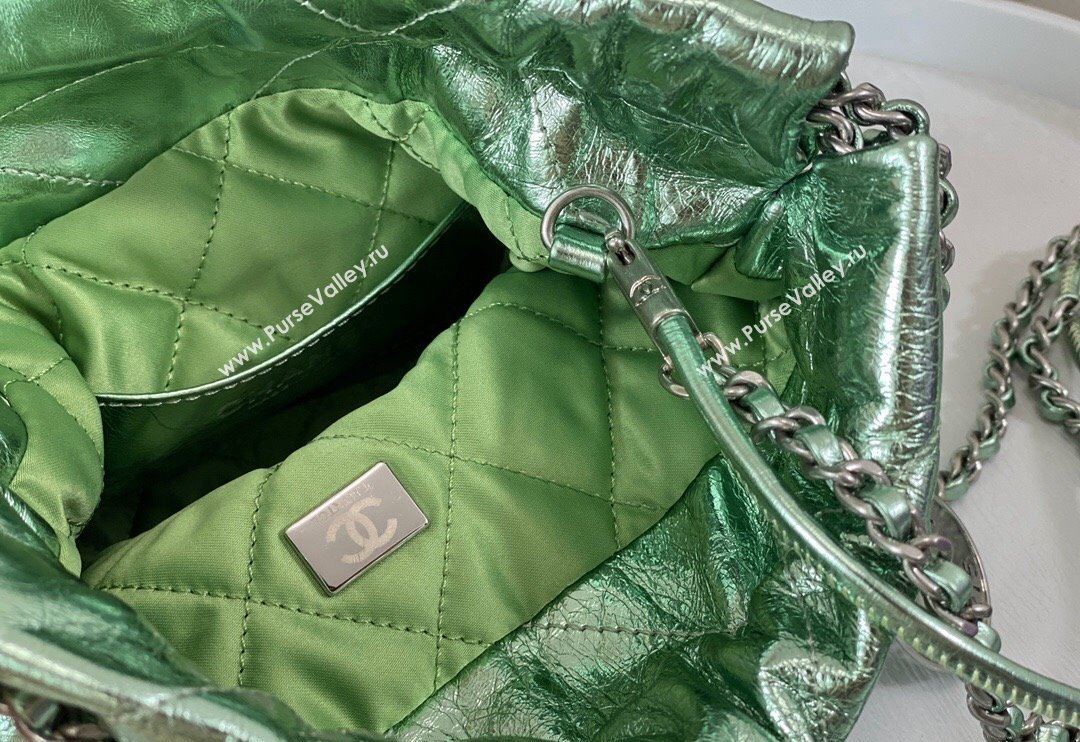 Chanel 22 Metallic Shiny Calfskin Mini Shopping Bag AS3980 Light Green 2024 (SM-240626088)