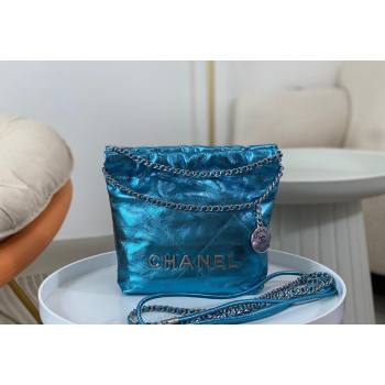 Chanel 22 Metallic Shiny Calfskin Mini Shopping Bag AS3980 Blue2 2024 (SM-240626089)