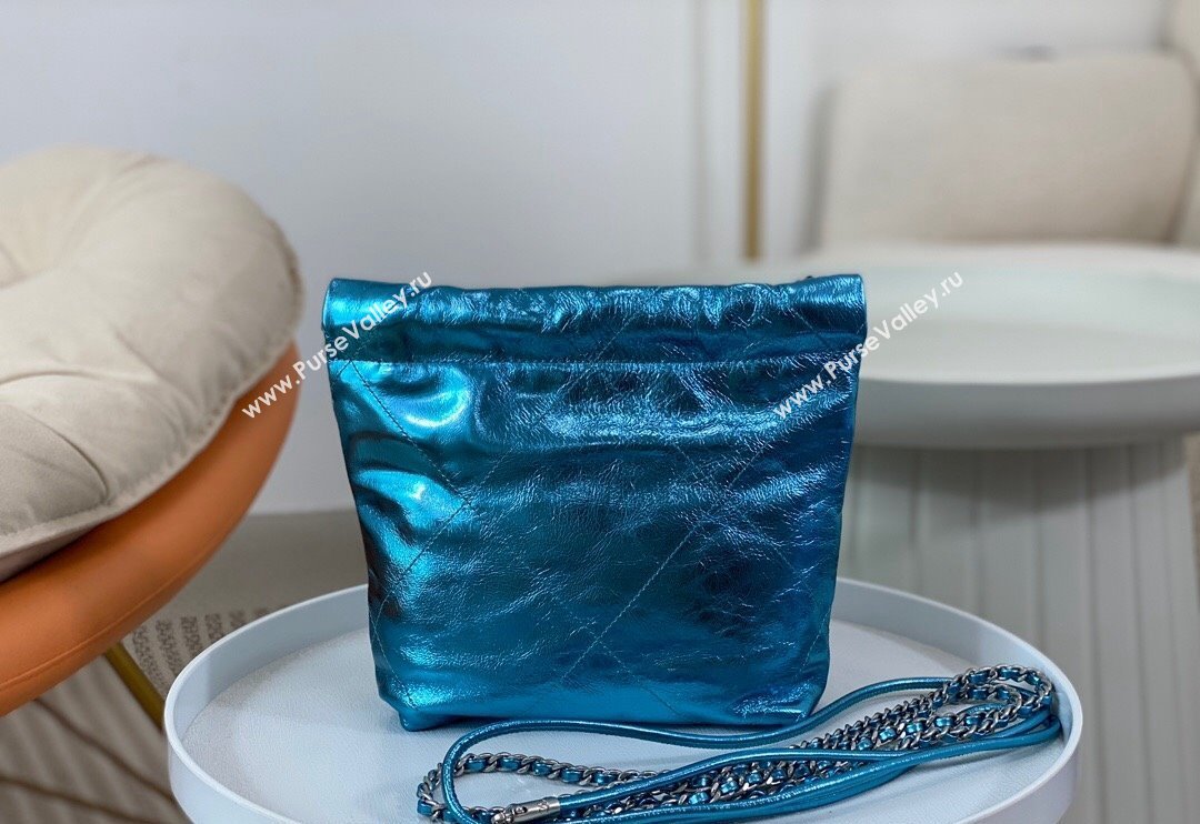 Chanel 22 Metallic Shiny Calfskin Mini Shopping Bag AS3980 Blue2 2024 (SM-240626089)