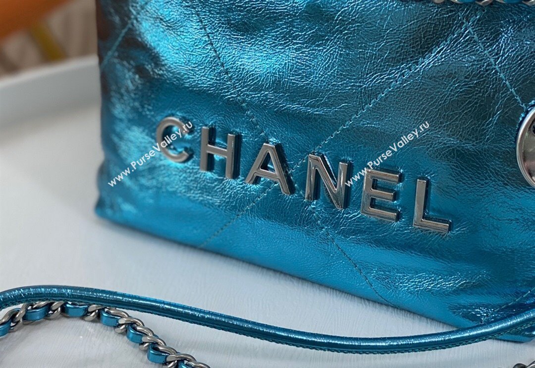 Chanel 22 Metallic Shiny Calfskin Mini Shopping Bag AS3980 Blue2 2024 (SM-240626089)