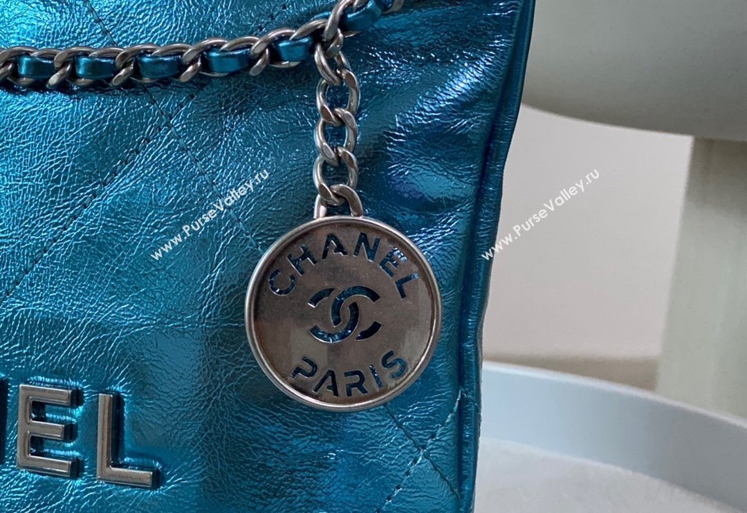 Chanel 22 Metallic Shiny Calfskin Mini Shopping Bag AS3980 Blue2 2024 (SM-240626089)