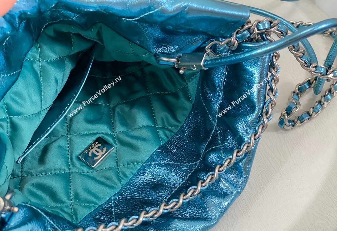 Chanel 22 Metallic Shiny Calfskin Mini Shopping Bag AS3980 Blue2 2024 (SM-240626089)
