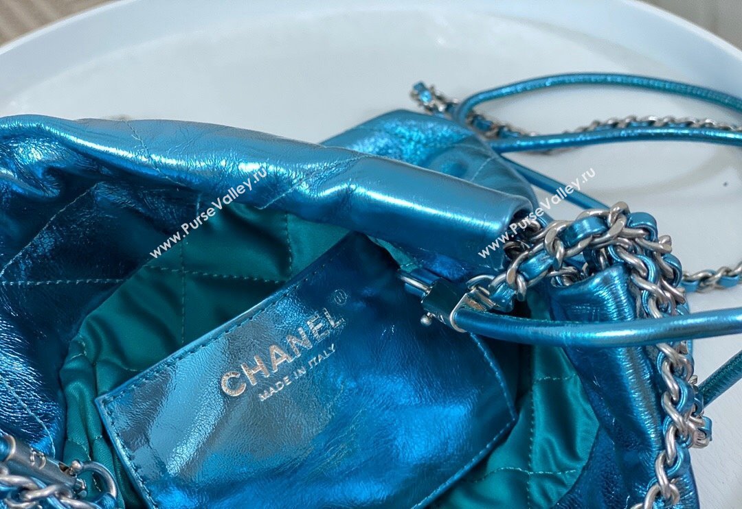 Chanel 22 Metallic Shiny Calfskin Mini Shopping Bag AS3980 Blue2 2024 (SM-240626089)