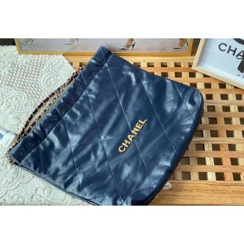 Chanel 22 Shiny Calfskin Leather Shopping Bag AS3261 Blue 2024 0626 (SM-240626069)