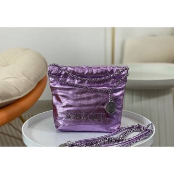 Chanel 22 Metallic Shiny Calfskin Mini Shopping Bag AS3980 Purple 2024 (SM-240626090)