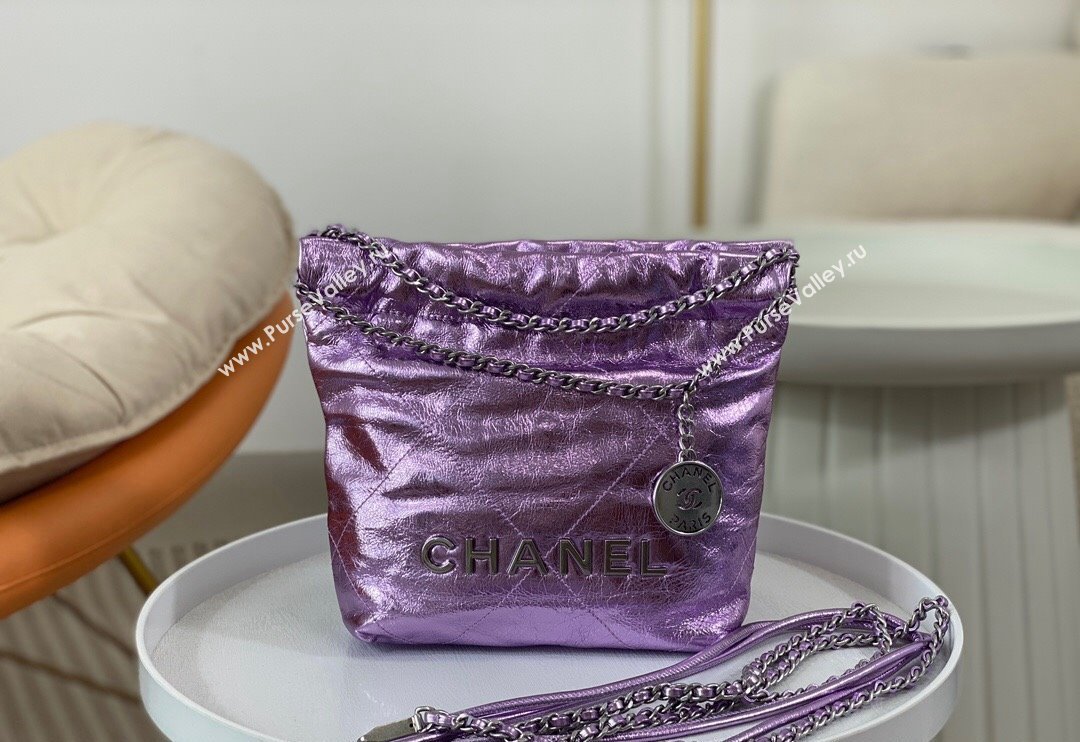 Chanel 22 Metallic Shiny Calfskin Mini Shopping Bag AS3980 Purple 2024 (SM-240626090)