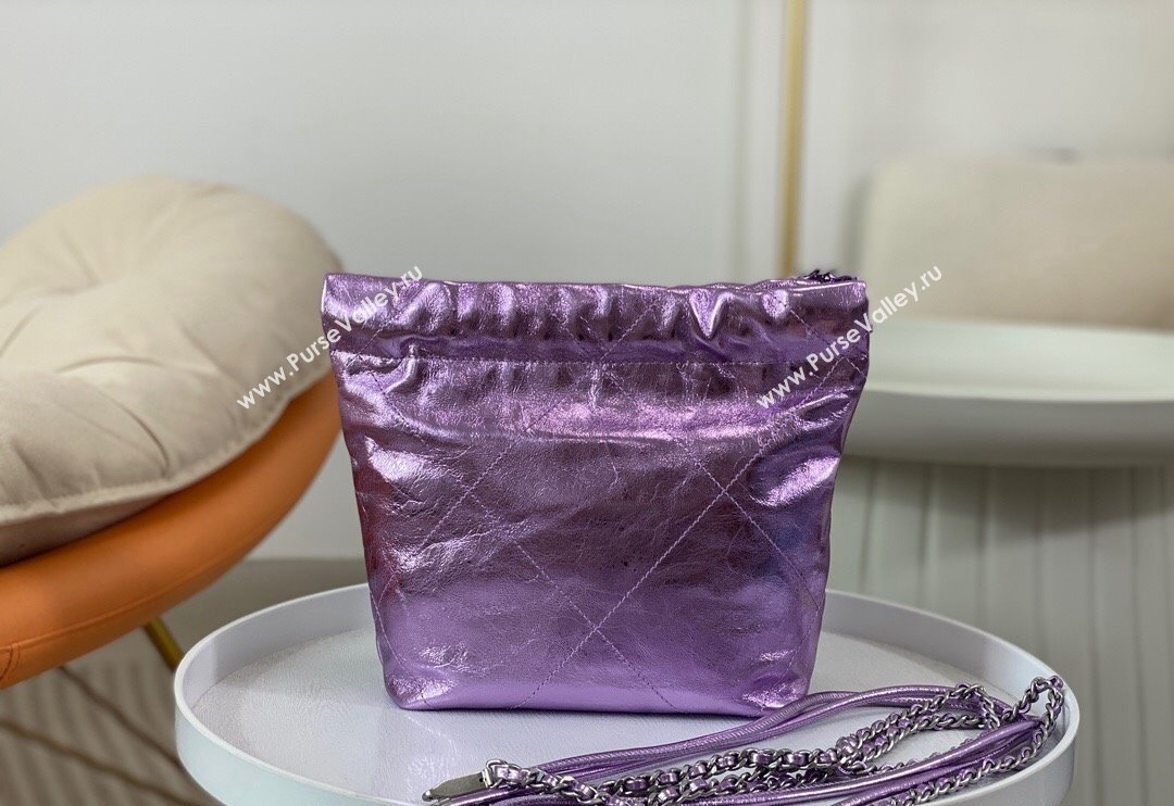 Chanel 22 Metallic Shiny Calfskin Mini Shopping Bag AS3980 Purple 2024 (SM-240626090)