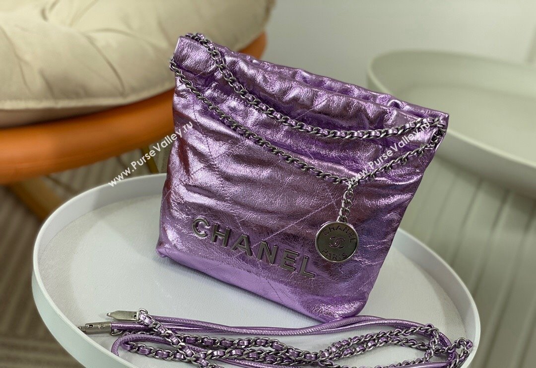 Chanel 22 Metallic Shiny Calfskin Mini Shopping Bag AS3980 Purple 2024 (SM-240626090)